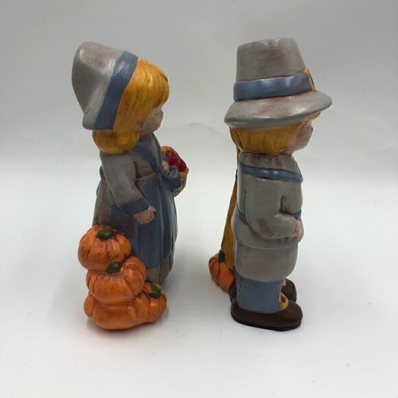 Vintage MCM Set of 2 Ceramic Thanksgiving Pumpkin Harvest Figurines Male Female - Picture 4 of 13